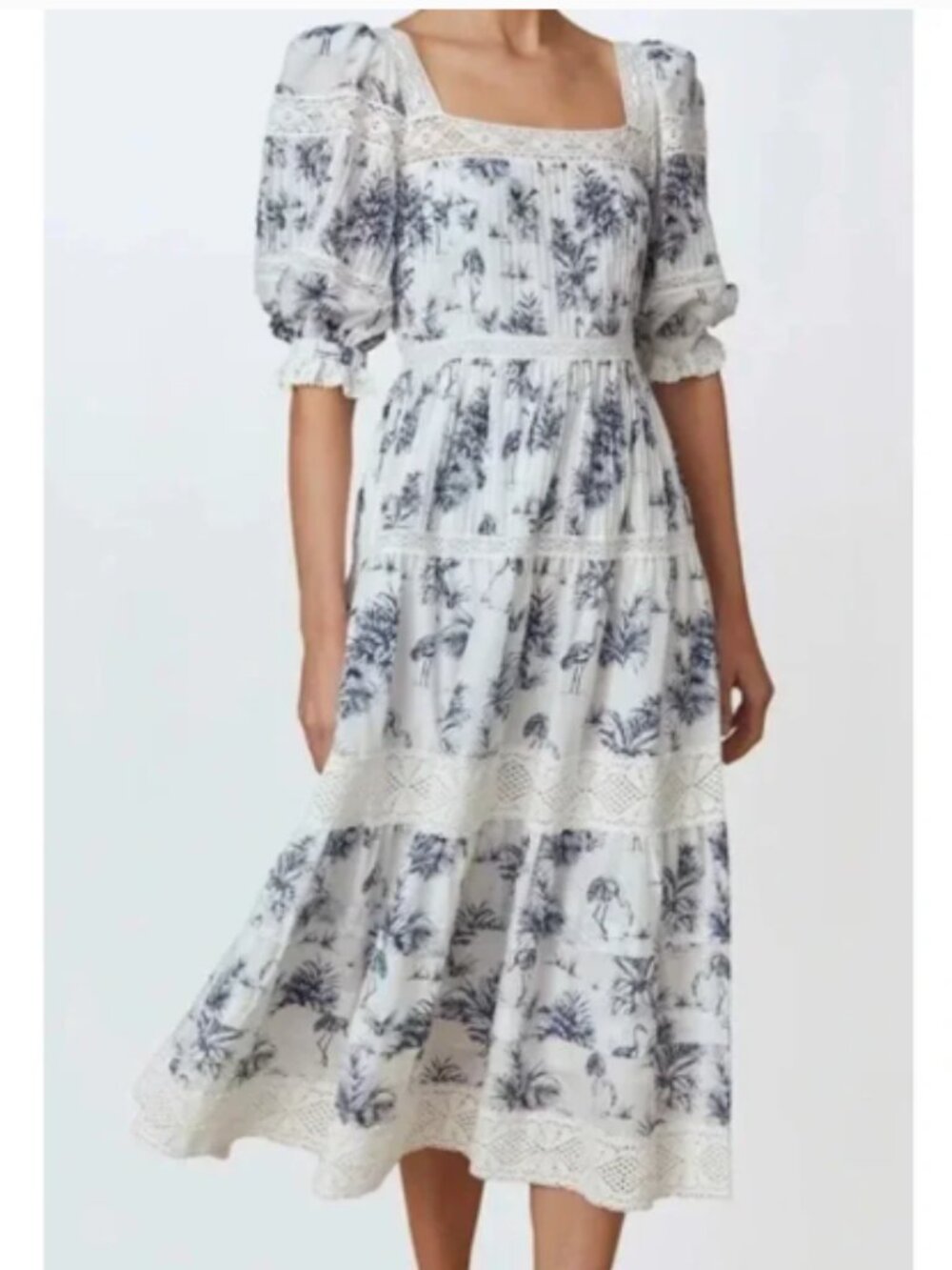 Hunter Bell Evelyn Flamingo Maxi Dress Blue and White
